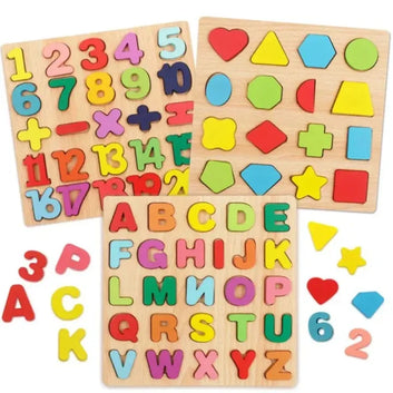 Leaning Wooden Boards : ABC, 123 Counting and Shapes Board