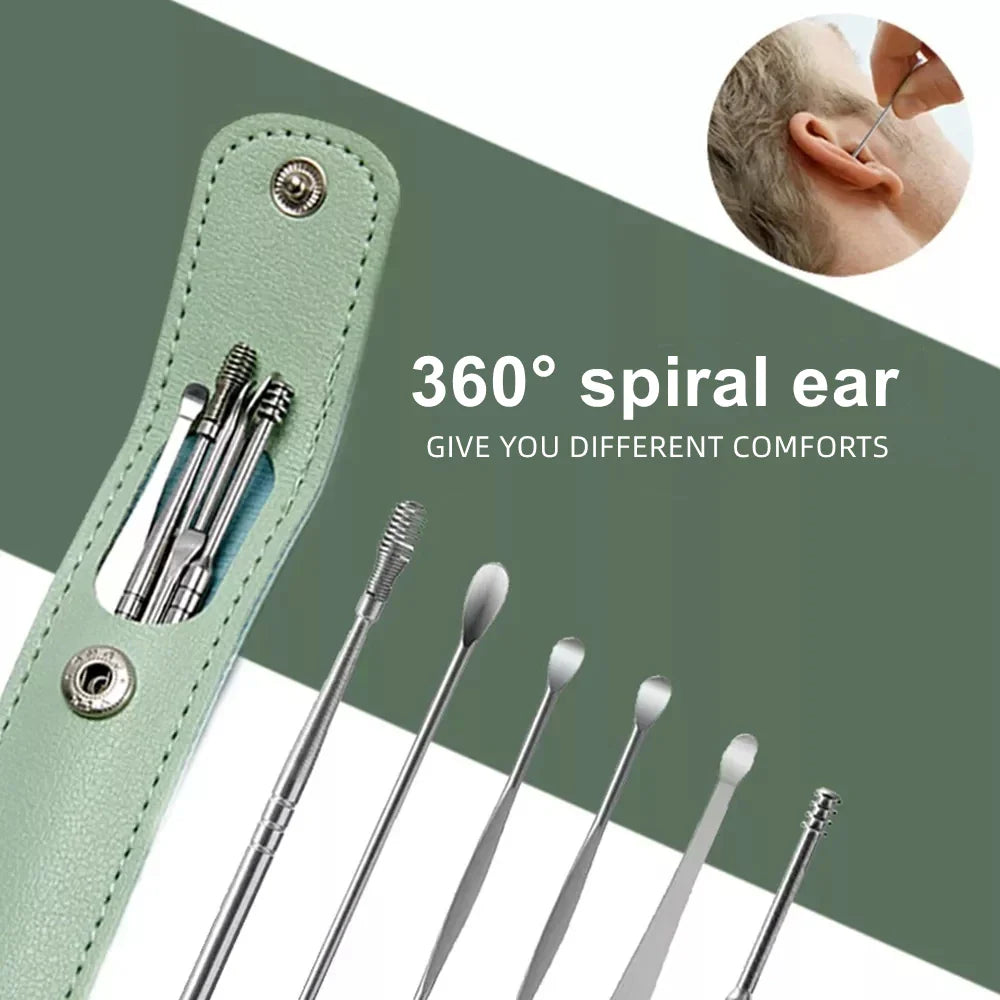 Ear Cleaning Tool Stainless Steel Ear Pick Kit &1Pc Storage Bag Earwax Remover Tool - Gadgets For All